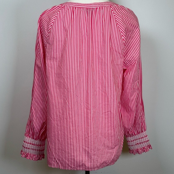 Talbots Butterfly Pink White Stripe Blouse Smocked Cuff Size Large Petite (Lp) - Picture 6 of 9